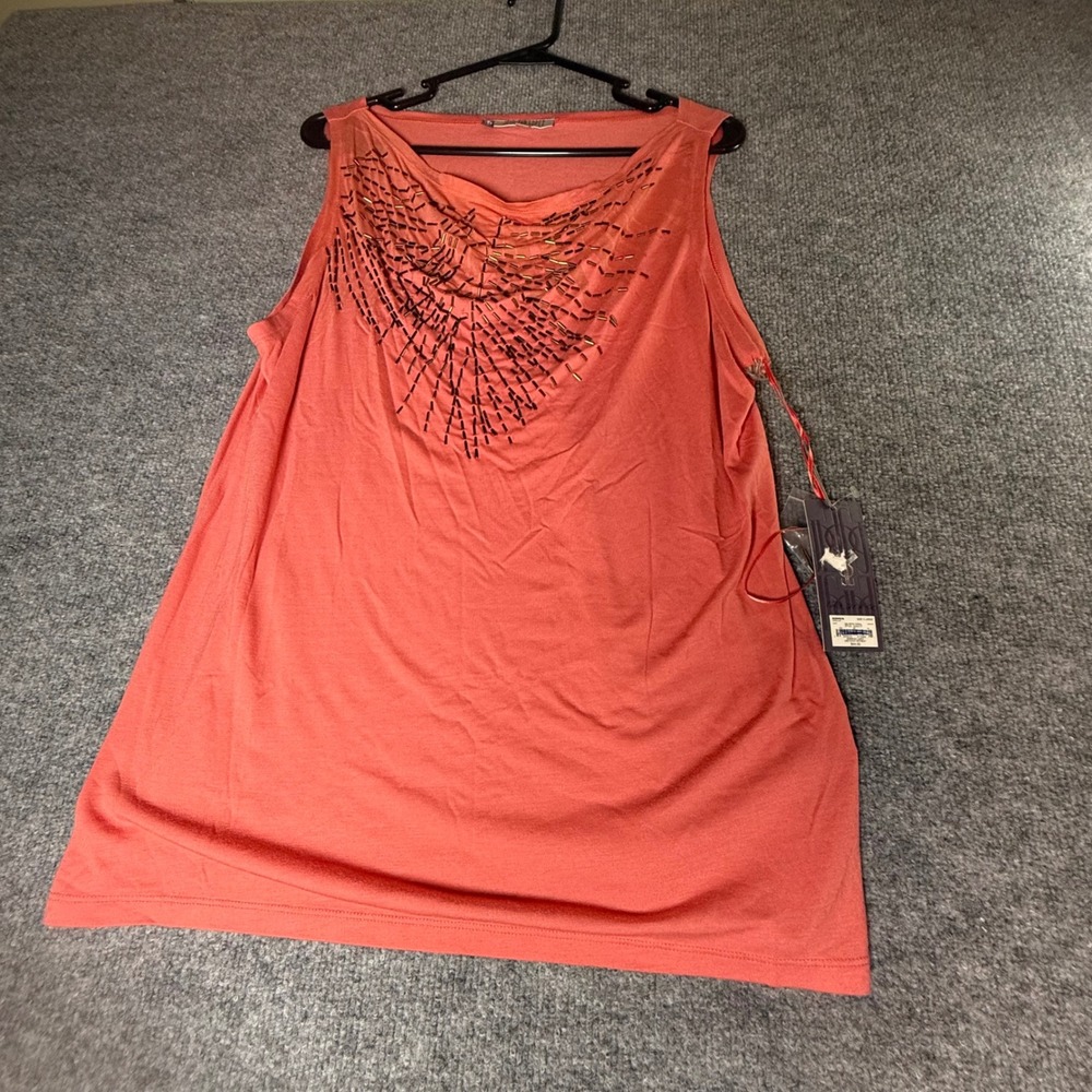 Jennifer Lopez Spiced Coral Beaded Cowl Neck Tank Top Sleeveless XL J312117 NEW